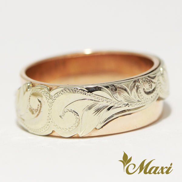 [14K Gold] Two Tone Hawaiian Whale Tail Ring/ 8mm Width [Made