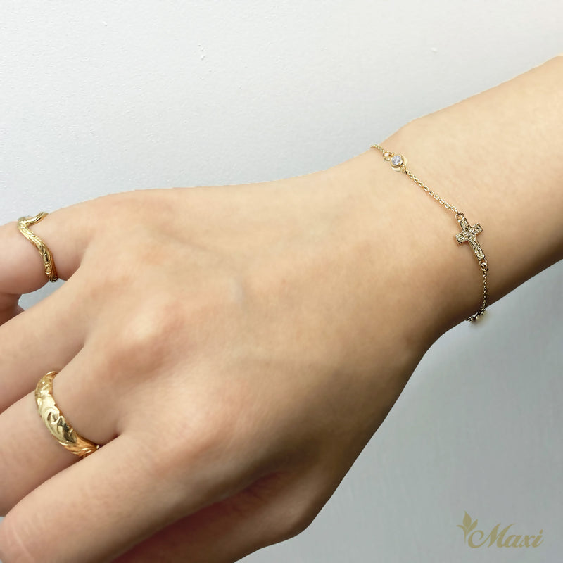 [14K Gold] Cross Charm Bracelet with Diamond(B0179)