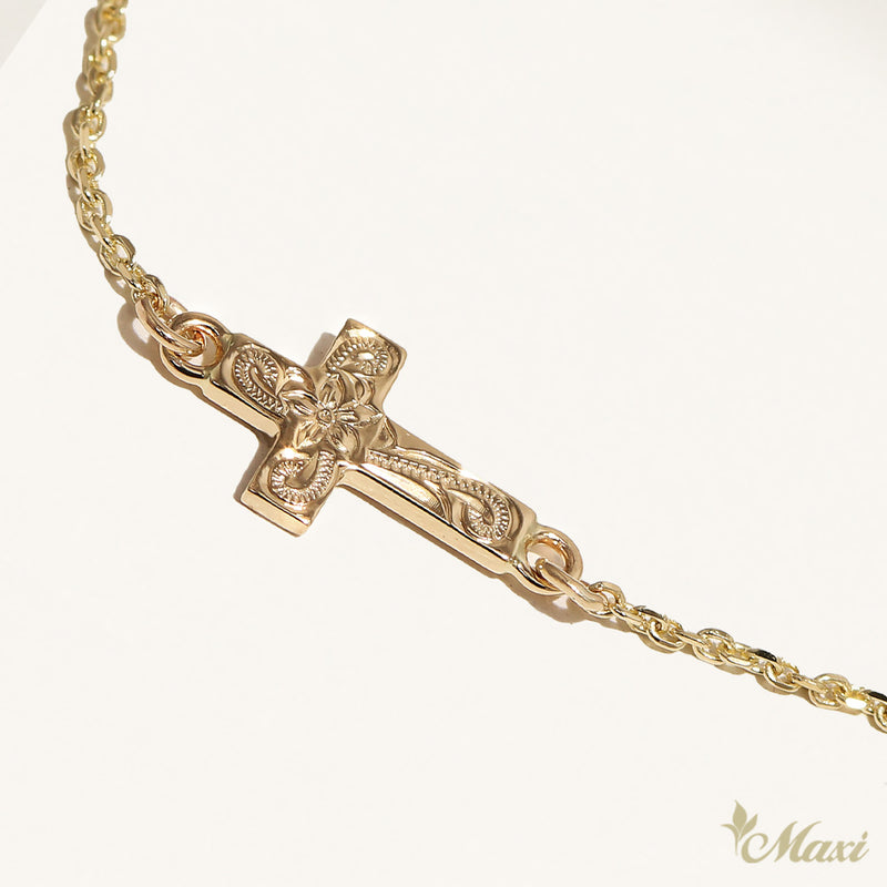 [14K Gold] Cross Charm Bracelet with Diamond(B0179)