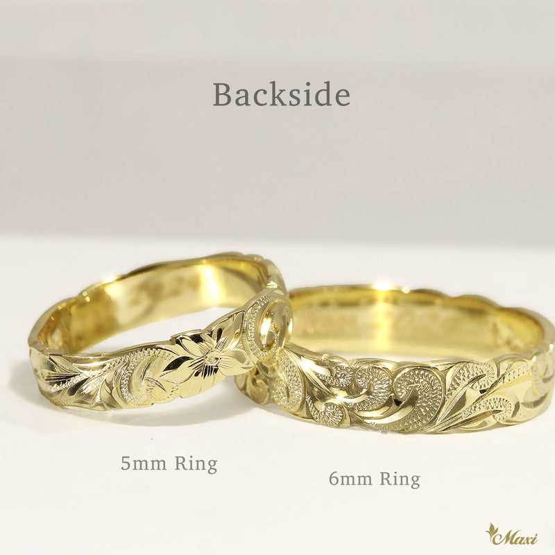 Half Honu Hawaiian sea turtle 4mm & 6mm Ring set/ Couples & Wedding Bands [14K/18K Gold] 