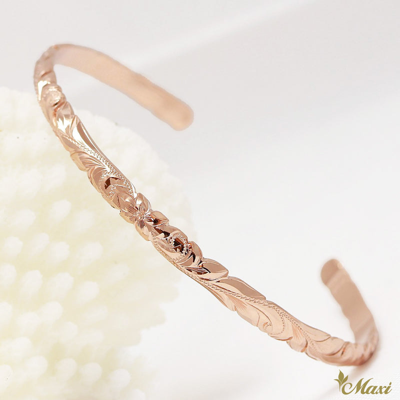 [14K Gold] 4mm Width 1.5mm Thick Open Bangle Bracelet