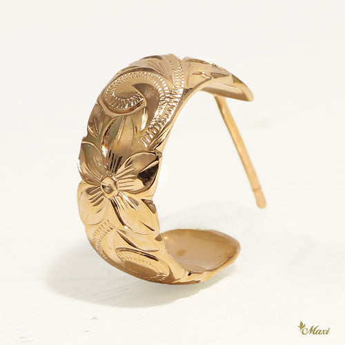 [14K Gold] 6mm Width Scallop Edged Hoop Pierced Earring *Made-to-order* (E0241 cutout)