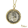 [14K Gold] King Kalakaua Coin Pendant Small-Hand Engraved Traditional Hawaiian Design (P0945)