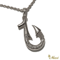 [Black Chrome Silver 925] Fish Hook Pendant Small-Double Side Engraving [Made to Order] (P0953)