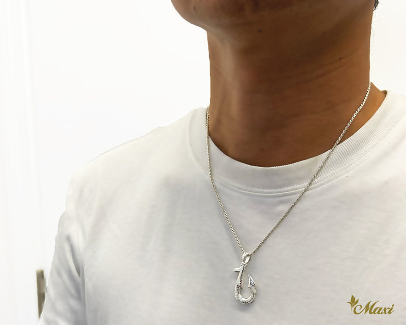 Fish Hook Pendant Small-Double Side Engraving [14K Gold]