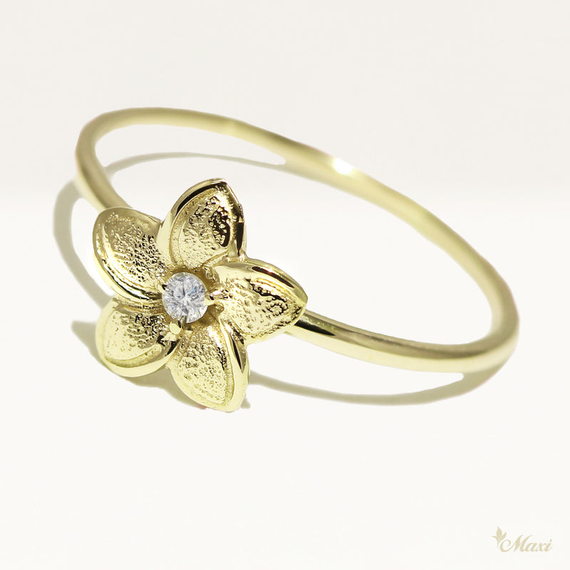 [14K Gold] Hawaiian Plumeria Flower Matte Ring-Large(R0807)