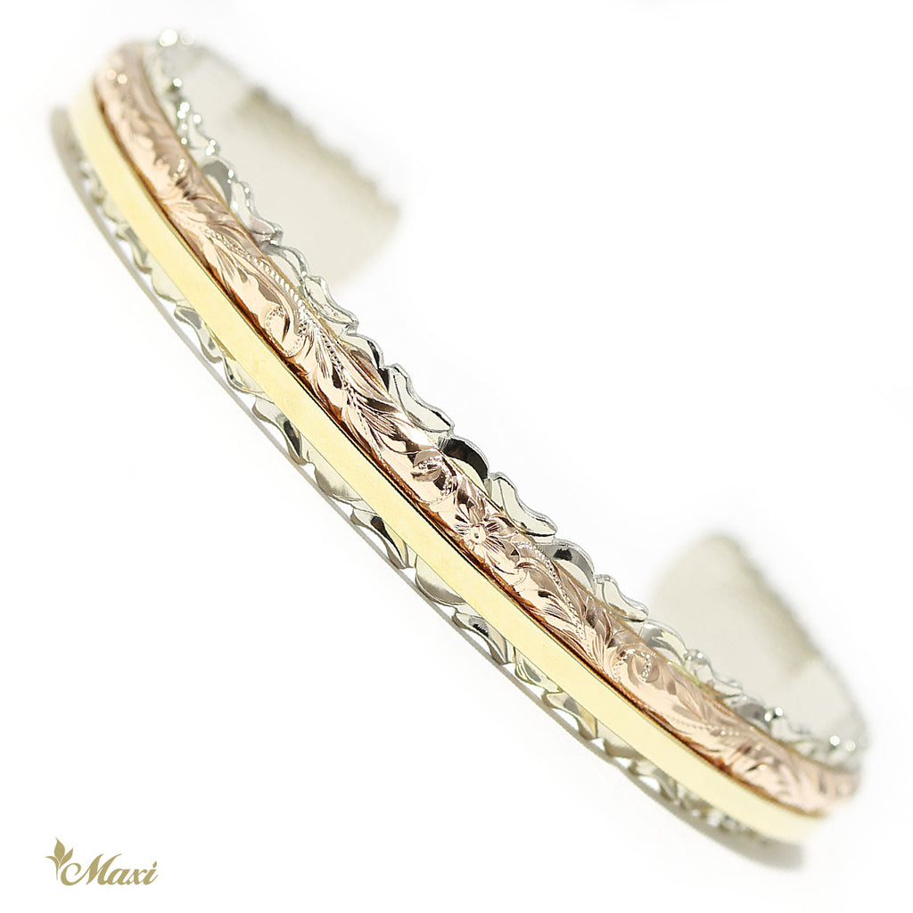 [14K Gold] 3 Tone 8mm width Open Bangle Bracelet*Made-to-order