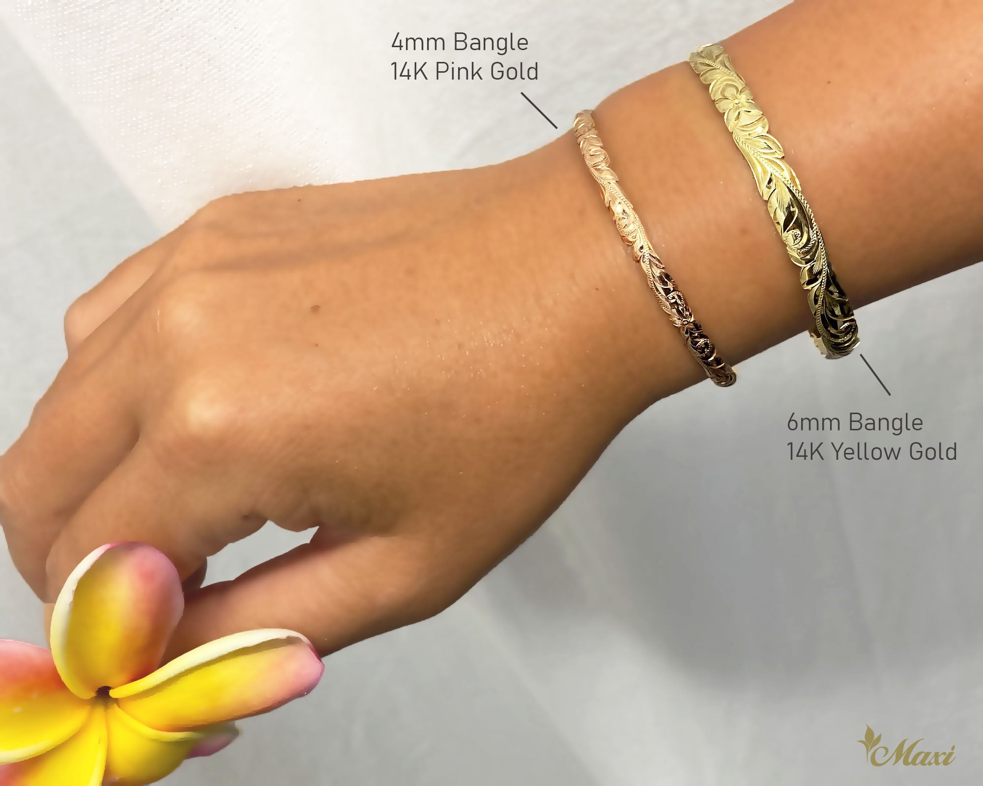 –　Bangle　Open　Jewelry　バ　14K　ハワイ本店　マキシ　Gold]　14金　*Made-to-order*TRDSP　6mm　Hawaiian　Bracelet/　Barrel　Maxi　ハワイアンジュエリー