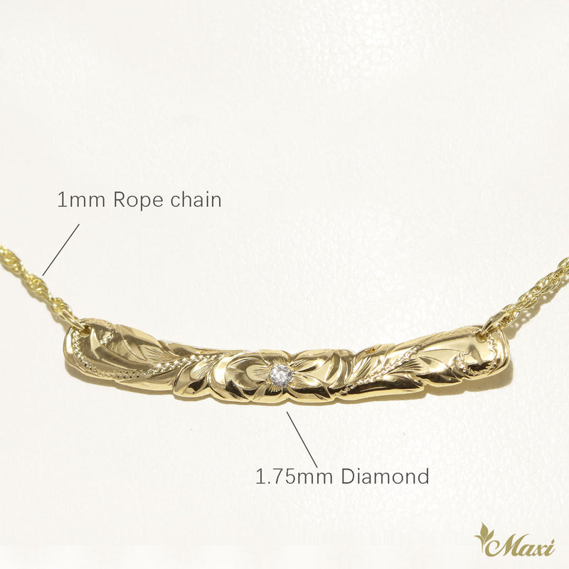 [14K Gold] 32mm x 4mm Horizontal Bar Necklace-Rope Chain-Diamond*Made to order*(TRDSP)