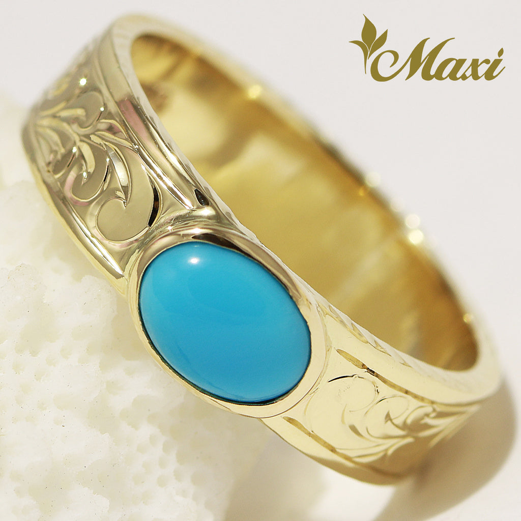 [14K Gold] 6mm*1.5mm with 6mm*8mm Turquoise Ring [Made to