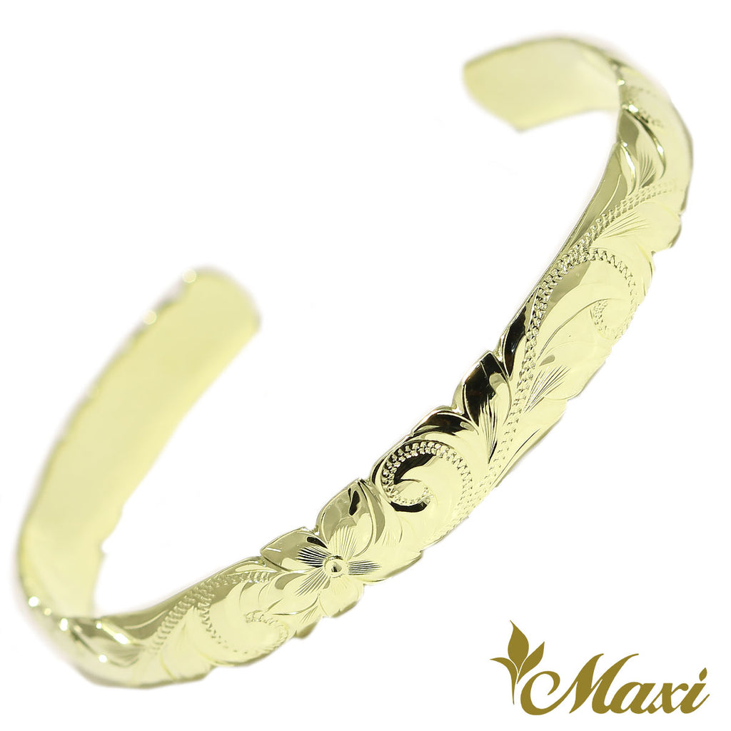 [14K Gold] 8mm Open Bangle Bracelet/ Barrel *Made-to-order* 14金