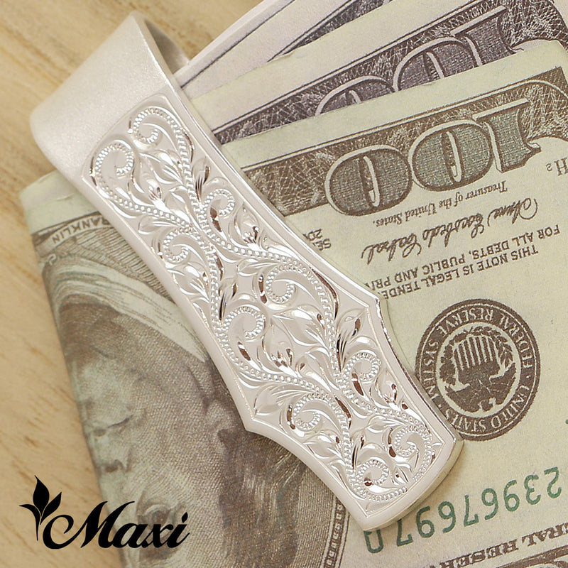 [Silver 925] Money Clip Large_Hand Engraved Traditional Hawaiian Design [Made to Order] (A0349)