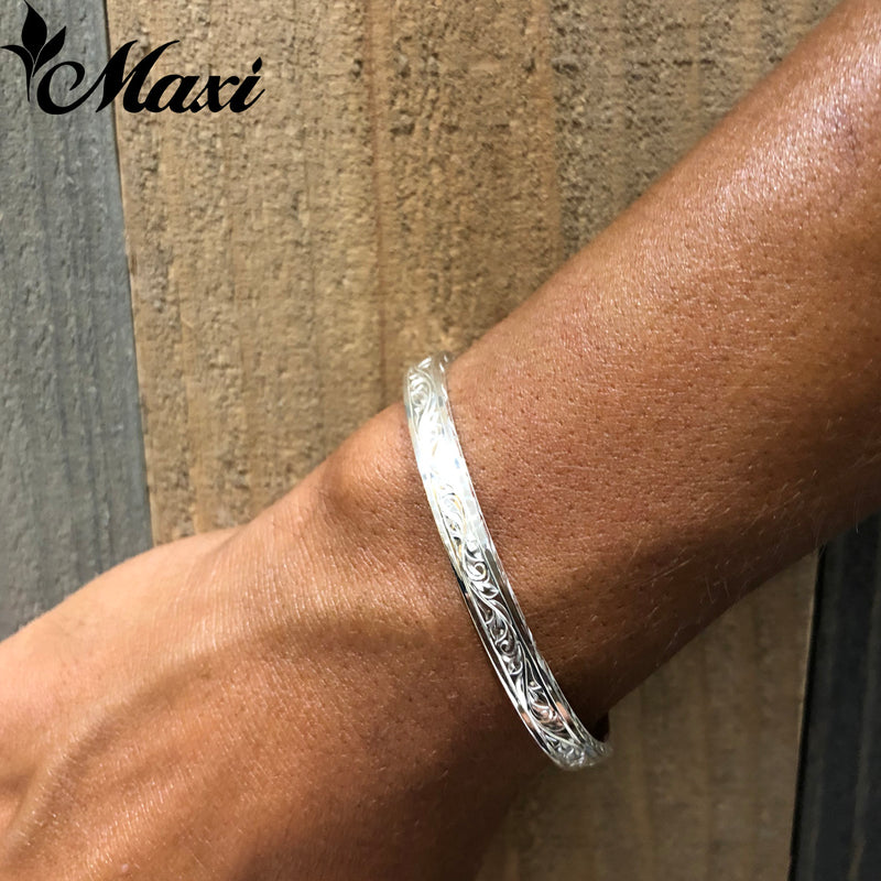 [Silver 925] 6mm Border Bangle Bracelet (B0167)