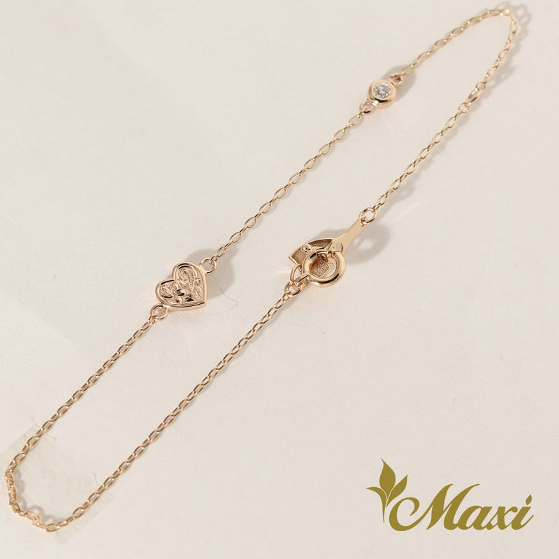 [14K Gold] Heart Charm Bracelet with Diamond(B0178)