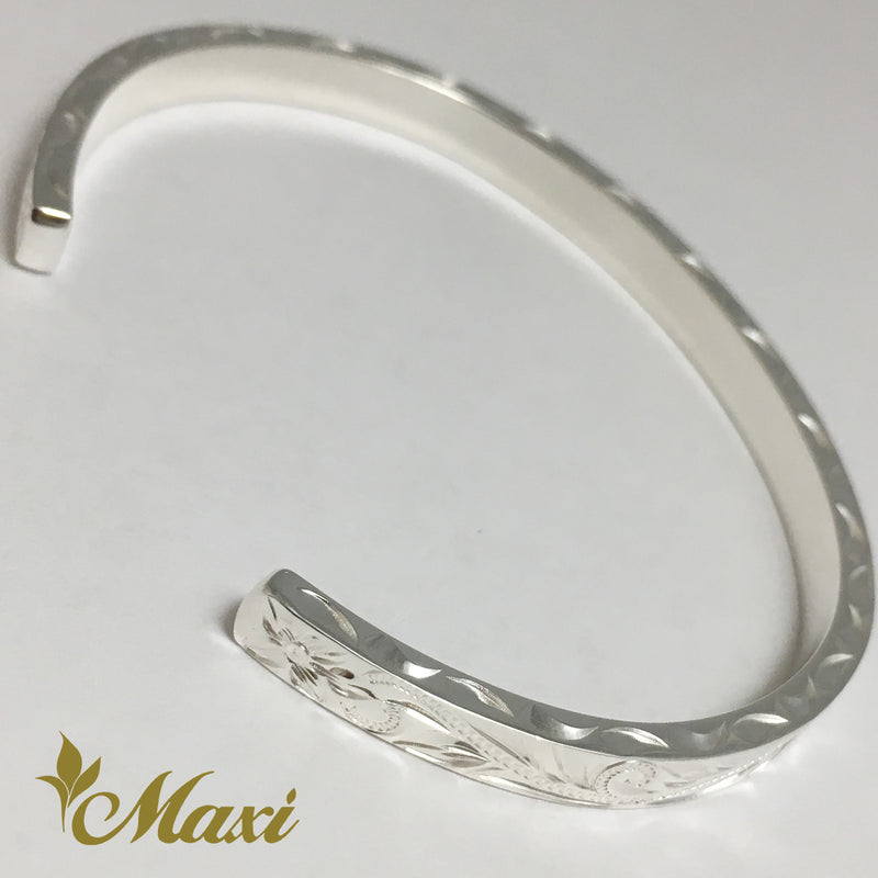 [Silver 925] 3mm Flat Bangle Bracelet -Old English Design *Made-to-order* (B0518-3mm)