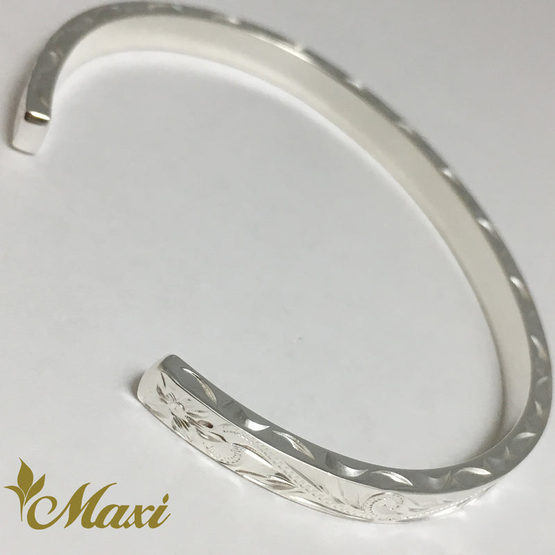 [Silver 925] 4mm Flat Bangle Bracelet-Old English Pattern(B0519-4mm)