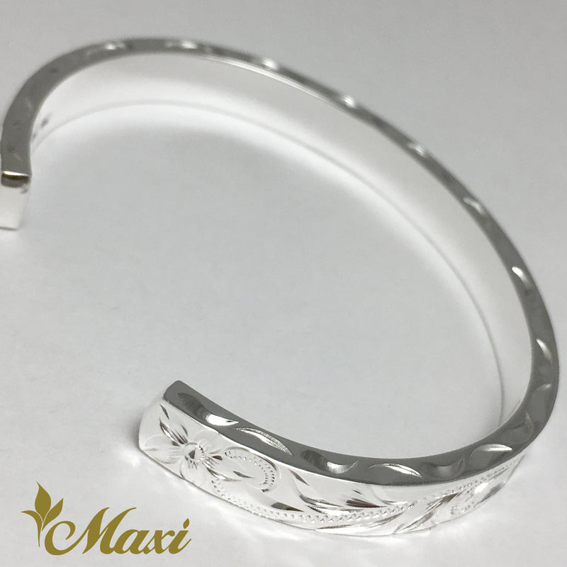 [Silver 925] 6mm Flat Bangle Bracelet -Old English Design (B0520)