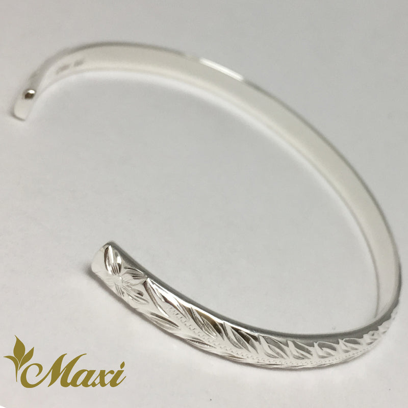 [Silver 925] 4mm Barrel Bangle Bracelet - Maile Design (B0526)