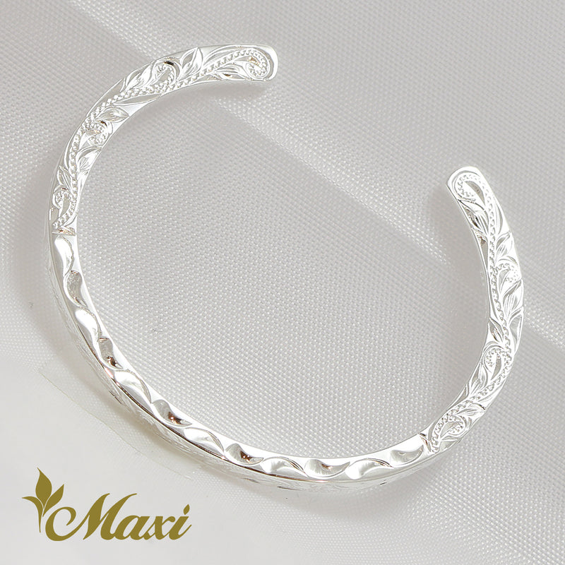 [Silver 925] 4mm Flat Bangle Bracelet Hand Engraved Traditional Hawaiian Design*Made-to-order* (B0577)