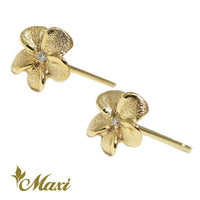 [14K Gold] Matte Plumeria Flower Pierced Earring with Diamond*Made-to-order*(E0215)