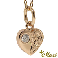 [14K Gold] Diamond Heart Pendant-Hand Engraved Traditional Hawaiian Design*Made-to-order* (H0023 Dia)