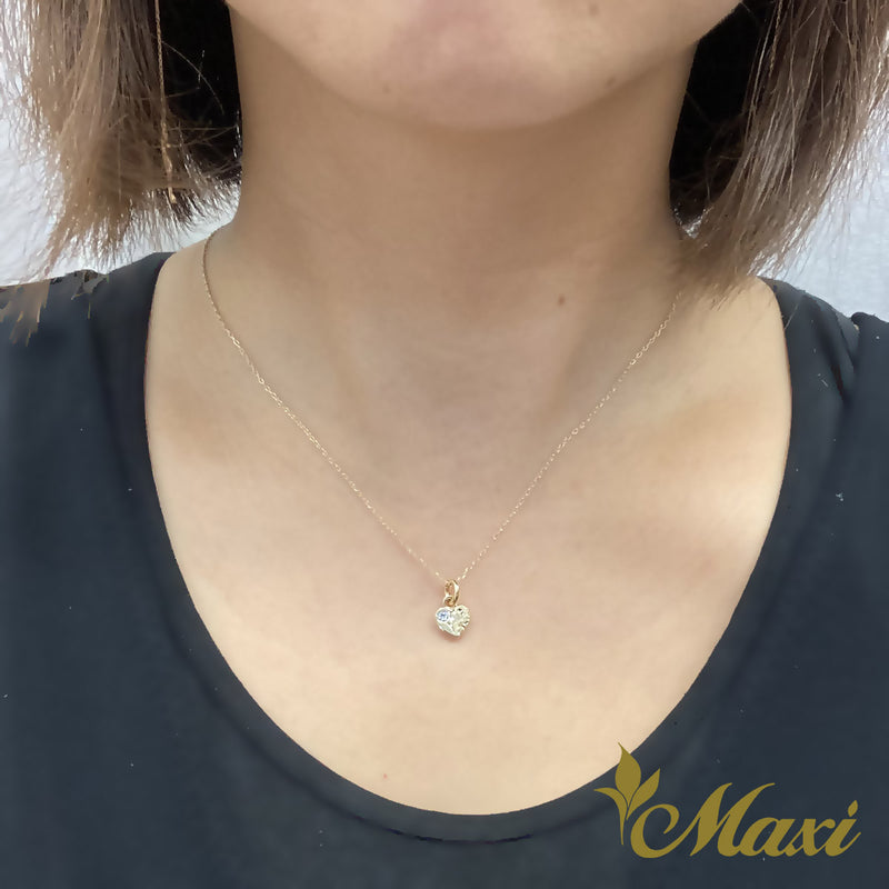 [14K Gold] Diamond Heart Pendant-Hand Engraved Traditional Hawaiian Design*Made-to-order* (H0023 Dia)