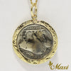 [14K Yellow Gold] Buffalo Nickel Coin Pendant-Hand Engraved Traditional Hawaiian Design*Made-to-order* (P1229)