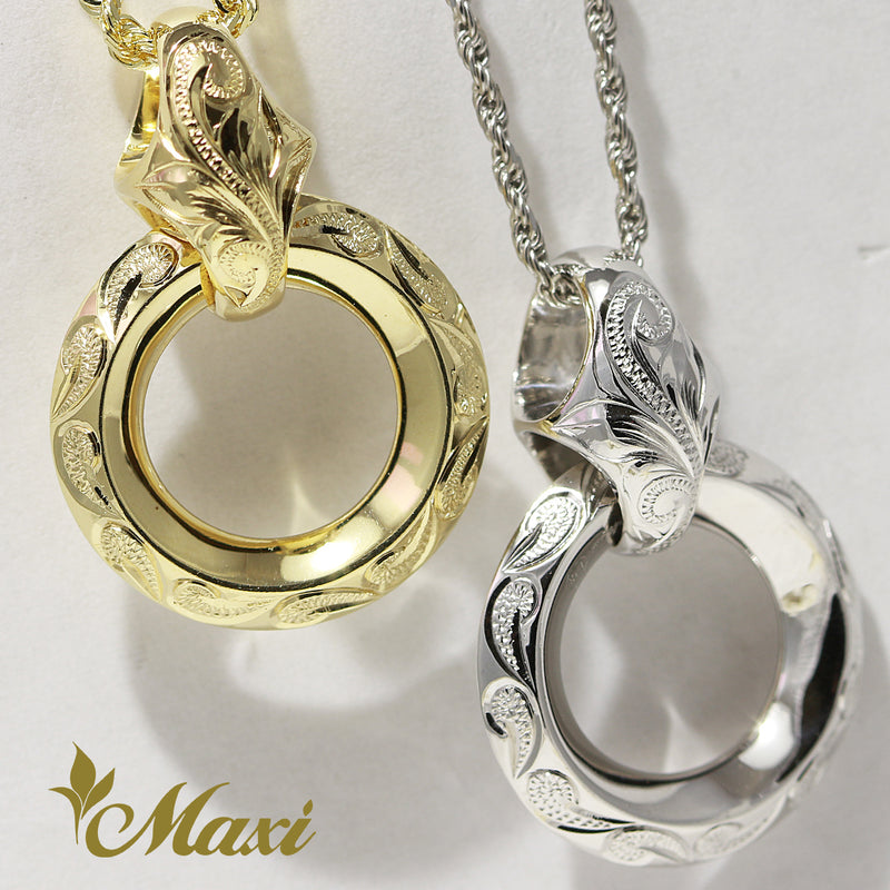 [14K Gold] Circle Pendant-Hand Engraved Heritage Hawaiian Design (P0133)