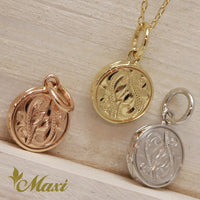 [14K Gold] PoePoe Round Pendant Small-Hand Engraved Traditional Hawaiian Design (P0901)