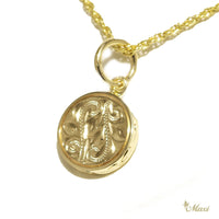 [14K Gold] PoePoe Round Pendant Small-Hand Engraved Traditional Hawaiian Design (P0901)