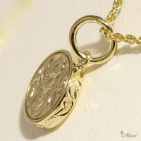 [14K Gold] PoePoe Round Pendant Small-Hand Engraved Traditional Hawaiian Design (P0901)