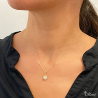 [14K Gold] Round Pendant with Crystal Stone-Hand Engraved Traditional Hawaiian Design (P0903)