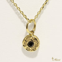 [14K Gold] Round Stone Pendant Small-Hand Engraved Traditional Hawaiian Design (P0909)