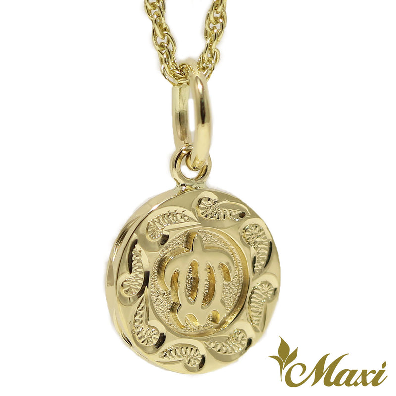 [14K Gold] PoePoe Round Honu Pendant *Made-to-order*(P0910)