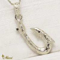 [Silver 925] Fishhook Pendant Small-Hand Engraved Traditional Hawaiian Design (P0925)