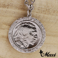 [Black Chrome Silver 925] Buffalo Nickel Coin Pendant-Hand Engraved Traditional Hawaiian Design (P1229)