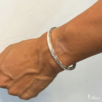 [Silver 925] 4mm Flat Bangle Bracelet Hand Engraved Traditional Hawaiian Design*Made-to-order* (B0577)