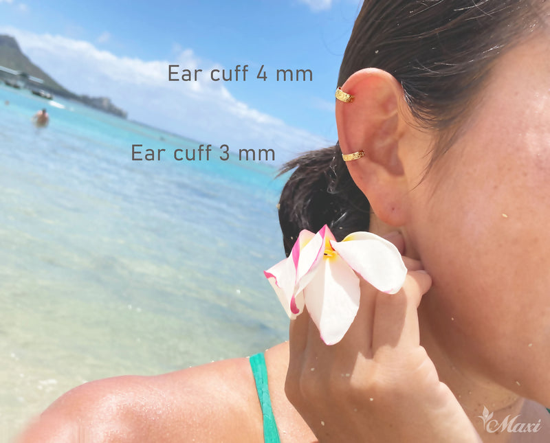 [14K/18K Gold] 4mm Ear Cuff with Hand engraved Hawaiian Design