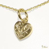 [14K Gold] Heart Pendant Large-Hand Engraved Traditional Hawaiian Design (H0128)