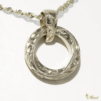 [14K Yellow Gold] -Circle Pendant/ Hand engraved Hawaiian heritage old English design (P0130)