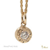 [14K Gold] Round Pendant with Crystal Stone-Hand Engraved Traditional Hawaiian Design (P0903)