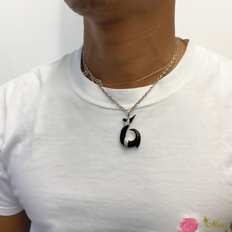 Black Jade Hawaiian Fish Hook Pendant-Large [Silver 925]