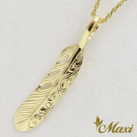 [14K Gold] Feather Pendant Small-Hand Engraved Traditional Hawaiian Design*Made-to-order* (P1184)